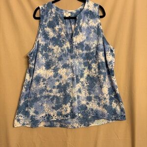 Crown & Ivy 3X Blue Tie Dye Eyelet Sleeveless Blouse